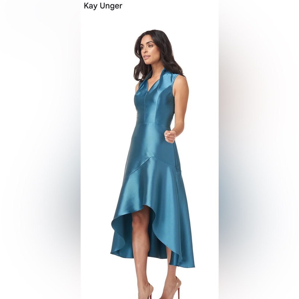 NWT Kay Unger Brianna Teal Asymmetrical Sheath Dress sz 6